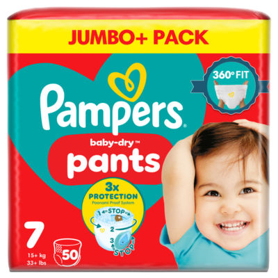 Pampers Baby-Dry Nappy Pants, Size 7 17kg+ Jumbo Pack