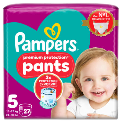 Pampers Premium Protection Nappy Pants, Size 5 (12-17kg) Essential Pack