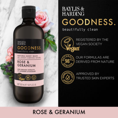 Goodness Rose & Geranium Natural Body Wash 500ml thumbnail 3