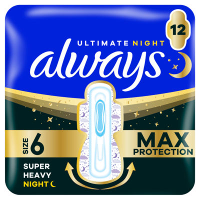 Ultra Sanitary Towels Super Heavy Flow Night (Size 6) Wings 12 Pads thumbnail 2