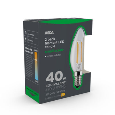 LED Filament Candle 40W Small Screw Clear Lightbulb thumbnail 2