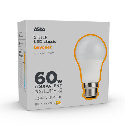 Asda LED Classic 60W Large Bayonet Lightbulb