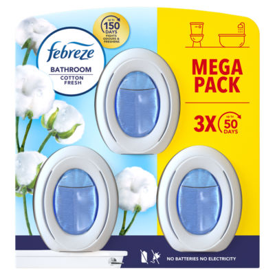 Febreze Bathroom, Continuous Air Freshener Cotton Fresh,  3 Unit, Fights Odour & Freshens