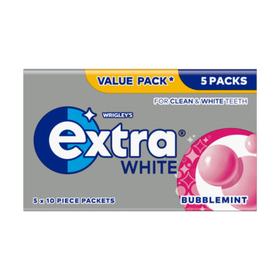White Bubblemint Sugarfree Chewing Gum Multipack 5x10 Pieces