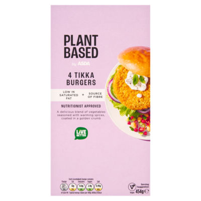 PLANT BASED by ASDA 4 Tikka Burgers 454g thumbnail 2