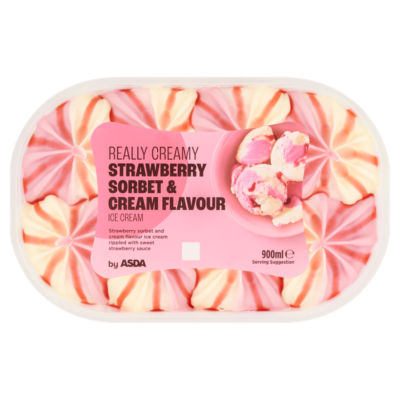 Really Creamy Strawberry Sorbet & Cream Flavour Ice Cream 900ml thumbnail 2