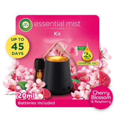 Air Wick Cherry Blossom & Raspberry Mist Diffuser 20ml. Lasts up to 45 days. Air Freshener.