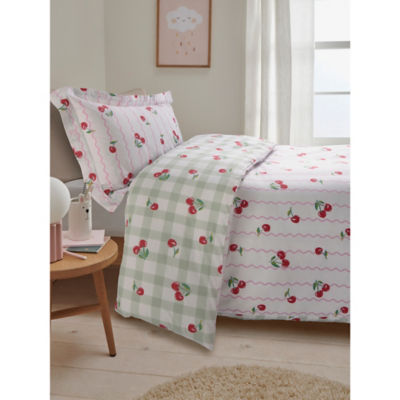 Green Cherry Gingham Trim Reversible Duvet Set King