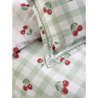 Green Cherry Gingham Trim Reversible Duvet Set King thumbnail 3