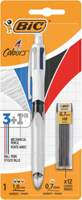 BIC 4 Colours Multifunctional Pen + HB Lead Pencil, Pack of 1