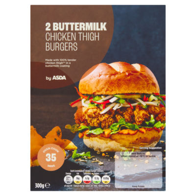 ASDA 2 Buttermilk Chicken Thigh Burgers 300g thumbnail 2