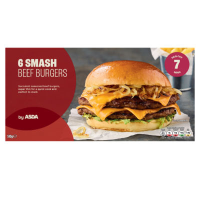 6 SMASH BEEF BURGERS by ASDA 510g thumbnail 2