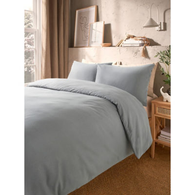 Grey Brushed Cotton Plain Duvet Set - Single