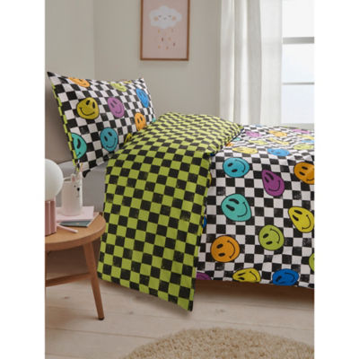 Black Checkerboard Smiley Face Duvet Set Single thumbnail 2