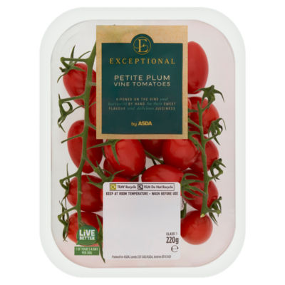 Exceptional by ASDA Petite Plum Vine Tomatoes 220g