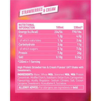 Strawberries & Cream Flavour Protein Shake 330ml thumbnail 3