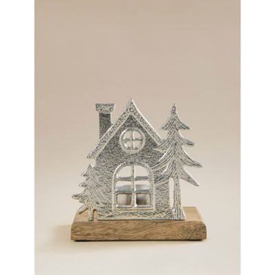 Silver-Tone Winter Metal House Tealight Holder