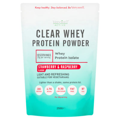 Active Strawberry & Raspberry Flavour Clear Whey Protein Powder 250g thumbnail 2