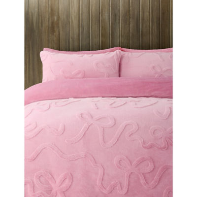 George Home Pink Jacquard Bow Double Super Soft Faux Fur Duvet Set