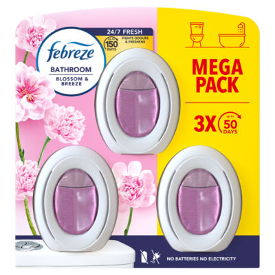 Febreze Bathroom Continuous Air Freshener Blossom & Breeze 3 Units, Fights Odour & Freshens