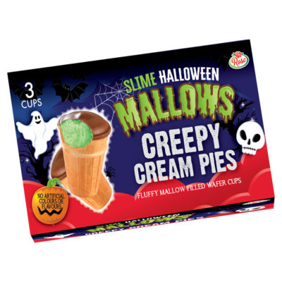 3 Slime Halloween Mallows Creepy Cream Pies Cups 90g
