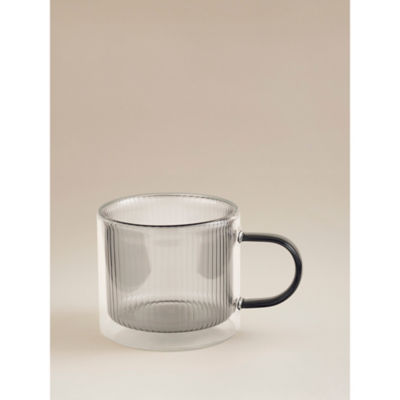 Grey Ribbed Smoked Double Wall Mug
