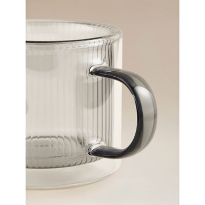 Grey Ribbed Smoked Double Wall Mug thumbnail 3
