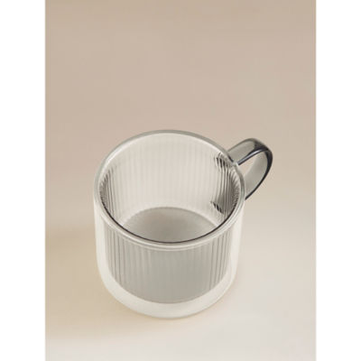 Grey Ribbed Smoked Double Wall Mug thumbnail 4