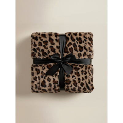 Brown Leopard Print Faux Fur Blanket - 220cm x 200cm