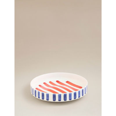 Blue & White Painted Stripe Serving Bowl thumbnail 2