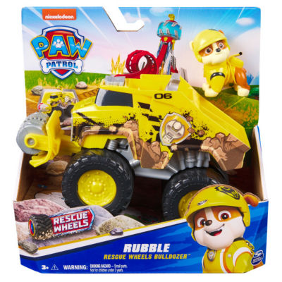 Rescue Wheels Rubble’s Bulldozer, Toy Truck with Vehicle Transformation and Collectible Action Figure, Kids’ Toys