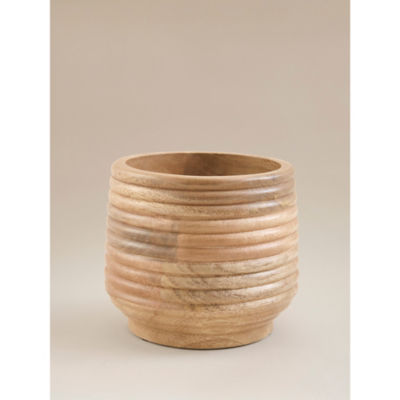 Natural Ribbed Mango Wood Planter