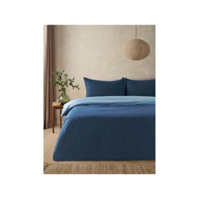 Navy Plain Reversible Duvet Set Single thumbnail 2