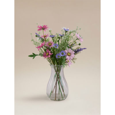 Artificial Spring Meadow Mix In Glass Vase