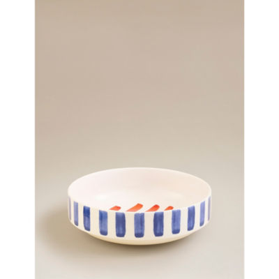 Blue & White Painted Stripe Pasta Bowl thumbnail 2