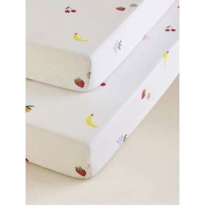 Mixed Fruit Cotton Jersey Cot Bed Fitted Sheets - Set of 2