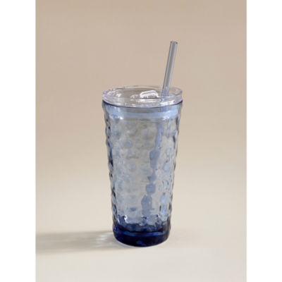 Outdoor Blue 22oz Plastic Tumbler with Straw