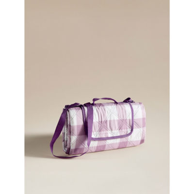Lilac Gingham Print Quilted Picnic Rug