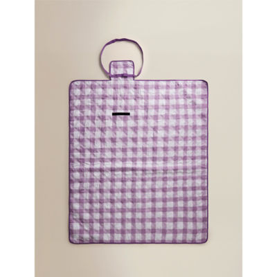 Lilac Gingham Print Quilted Picnic Rug thumbnail 3