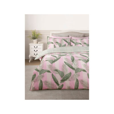Stacey Solomon Pink & Green Palm Stripe Cotton Duvet Set thumbnail 3