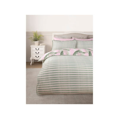 Stacey Solomon Pink & Green Palm Stripe Cotton Duvet Set thumbnail 4
