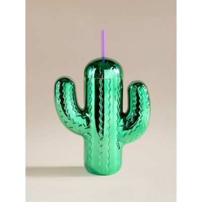 Outdoor Cactus Plastic Tumbler with Straw