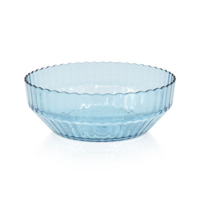 Outdoor Picnic Plastic Ribbed Blue Bowl