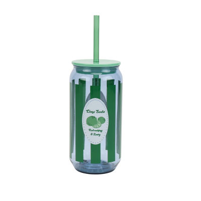 Outdoor Picnic Plastic Novelty Vintage Lime Soda Can Tumblers With Straw thumbnail 2