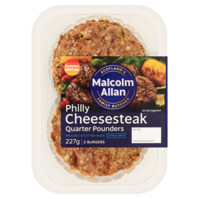 2 Philly Cheesesteak Quarter Pounders Burgers 227g