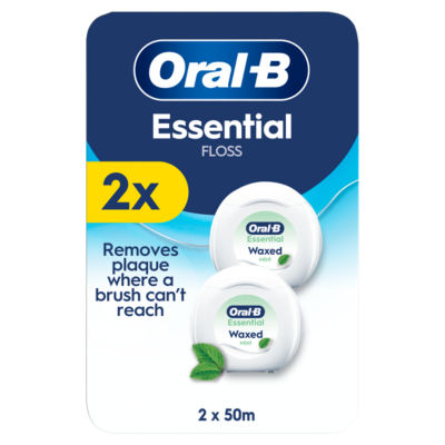 Essential Floss - Removes Plaque - Waxed Dental Floss - Unflavoured - 2x50M