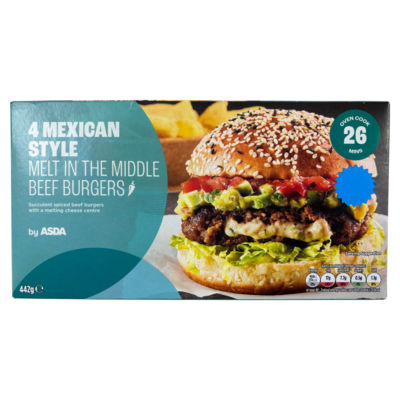 4 Mexican Style Melt in the Middle Beef Burgers 442g thumbnail 2