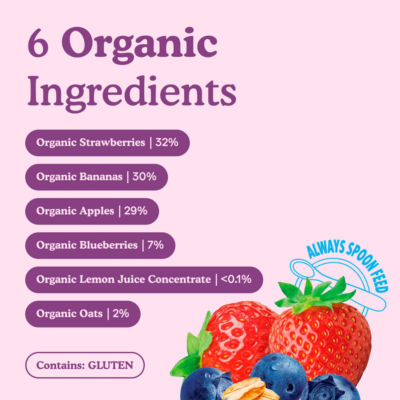 Organic Strawberries, Blueberries & Oats 1 +6m Smooth 6 x 100g (600g) thumbnail 4