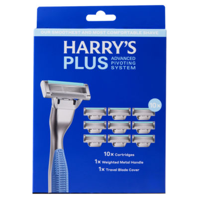 Plus Men's Razor Blades - 1 Metal Razor Handle + 10 Blade Cartridges - Tide - Advanced Pivoting System