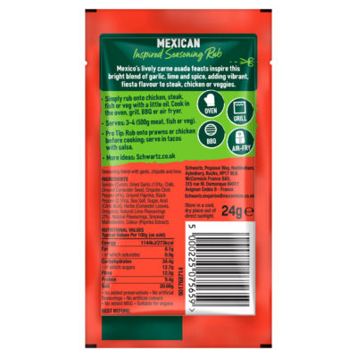 SCHWARTZ RUBS OF THE WORLD GARLIC & LIME MEXICAN SEASONING RUB 24G thumbnail 3